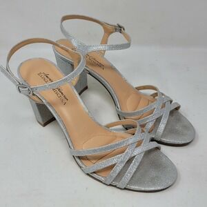 Badgley Mischka Womens Heeled Sandals Silver Glitter Ankle Strap Size 6
